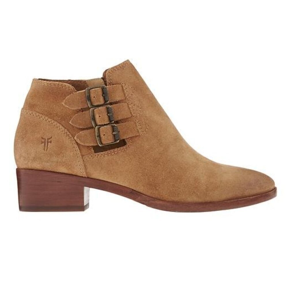 Frye Women's Ray Belted Tan Suede Ankle Bootie Size 8.5m